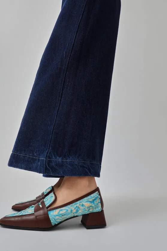 Pointed Loafer in Aqua Plissé and Sequoia Nappa^No.6 Store New