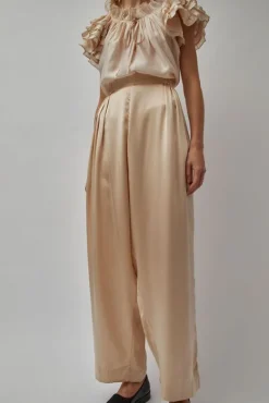 Raj Pleated Satin Pants in Creme^No.6 Store New