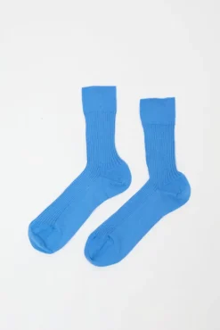 Ribbed Mid Calf Bio Cotton Socks in Blu Reale^No.6 Store Hot