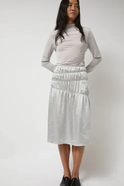 Satin Gather Long Skirt in Grey^No.6 Store Online