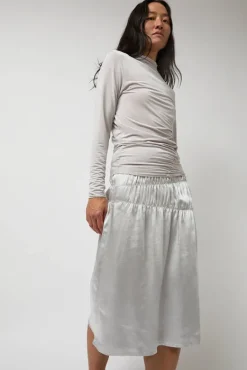Satin Gather Long Skirt in Grey^No.6 Store Online