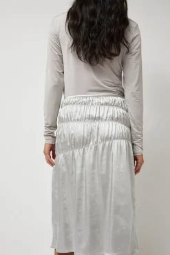 Satin Gather Long Skirt in Grey^No.6 Store Online