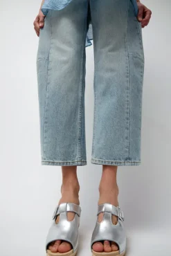 T Strap Clog on Mid Heel in Silver^No.6 Store Outlet
