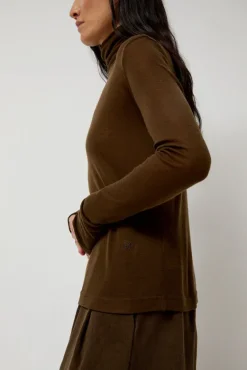 Thin Ribbed Roll Neck Top in Brown^No.6 Store Sale