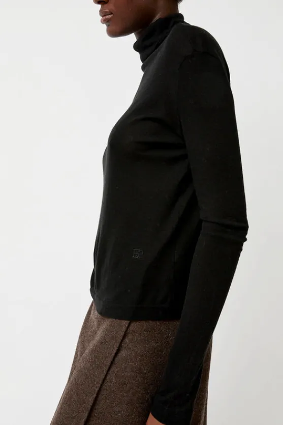 Thin Ribbed Roll Neck Top in Black^No.6 Store Outlet