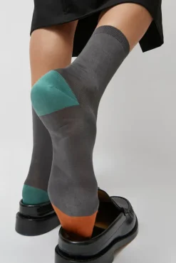 Tricolor Cotton Socks in Charcoal^No.6 Store Outlet