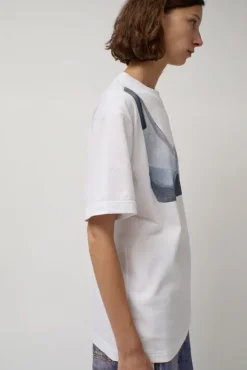 T-Shirt with Augmented Denim Top in White^No.6 Store New