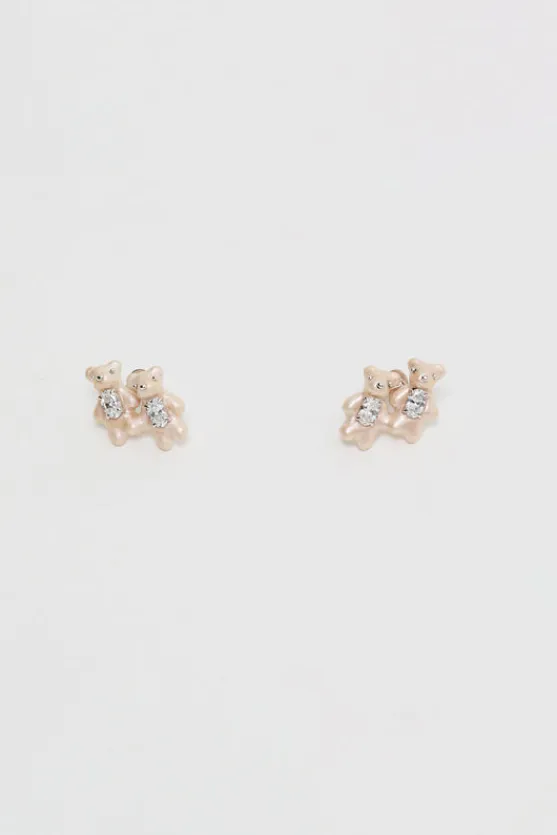 Twin Pearlescent Bear Earrings in White^No.6 Store Best