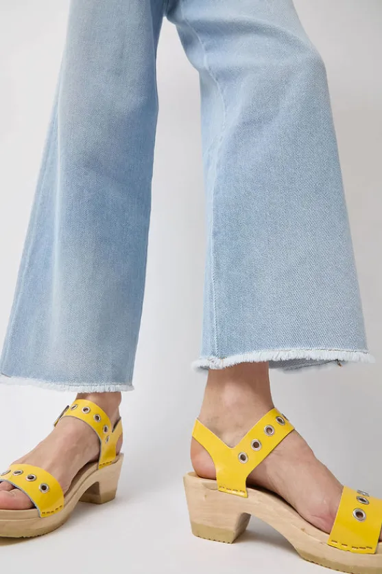 Two Strap Clog on Mid Heel in Yellow Patent with Eyelets^No.6 Store Hot