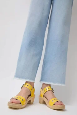 Two Strap Clog on Mid Heel in Yellow Patent with Eyelets^No.6 Store Hot