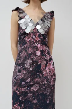 V Neck Sequin Dress in Purple Landscape^No.6 Store Sale