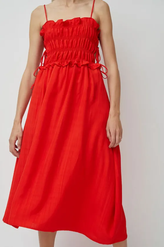 Viscose Gathered Dress in Coral^No.6 Store Outlet