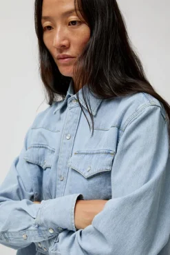 Washed Denim Western Shirt in Washed Light Blue^No.6 Store Hot