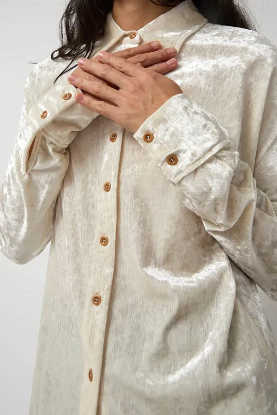 Washed Velvet Long Shirt in Ivory^No.6 Store Clearance
