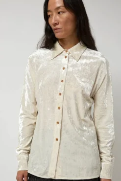 Washed Velvet Long Shirt in Ivory^No.6 Store Clearance