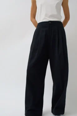 Wes Pleat Pant in Black Warp and Indigo Weft^No.6 Store Sale