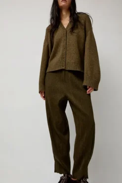 Wool Linen Canvas Trousers in Green^No.6 Store Fashion